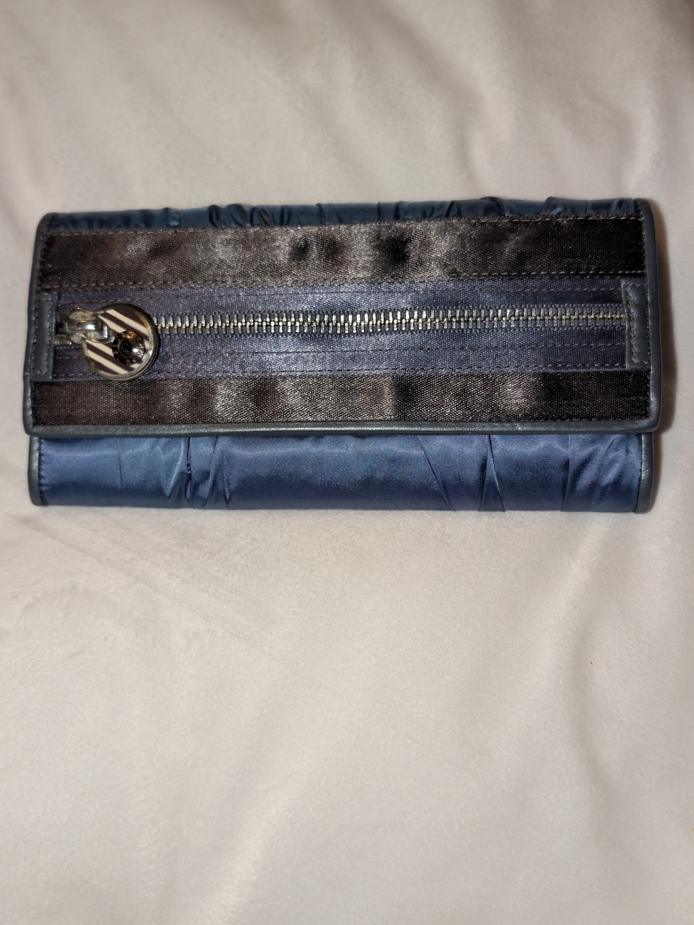 Henri Bendel Satin Clutch Wallet Rare Blue Color VGC